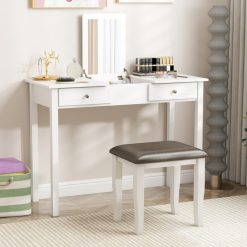 Faux Leather Vanity Stool Chair Set of 2 for Makeup Room and Living Room