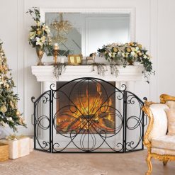 59.5 x 32.5 Inch Fireplace Screen with Floral Pattern