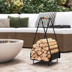 Firewood Storage Rack Heavy-duty Metal Log Holder with Handle and Square Rack