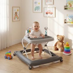 Foldable Baby Walker with Removable Seat and Adjustable Height for 6-12 Months
