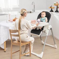 4-in-1 Foldable Baby High Chair with Free Toys Bar and 7 Adjustable Heights