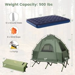 5-in-1 2-Person Foldable Outdoor Camping Tent Cot with Air Mattress and Sleeping Bag