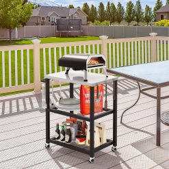 3-Tier Moveable Outdoor Stainless Steel Food Prepare Dining Cart Table on Wheels