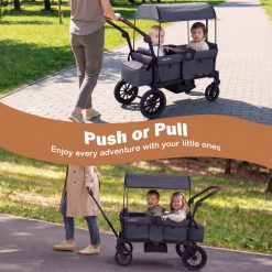 Foldable Wagon Stroller for 2 Kids Double Seater Toddler Stroller with Removable Canopy