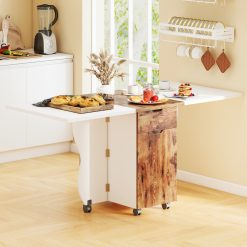 Folding Dining Table 3-in-1 Space-Saving Drop Leaf Kitchen Table with Lockable Wheels