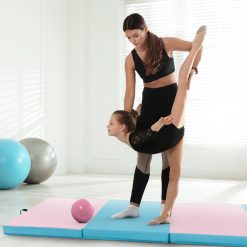 Folding Gymnastics Mat with Carry Handles and Sweatproof Detachable PU Leather Cover