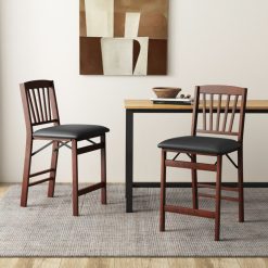 Set of 2 Counter Height Chairs Folding Kitchen Island Stool with Padded Seat
