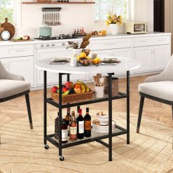 Folding Round Dining Table with Lockable Wheels