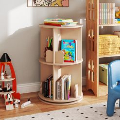 2 Tier Freestanding Kids Rotating Bookshelf Storage Rack with Bear Baffles