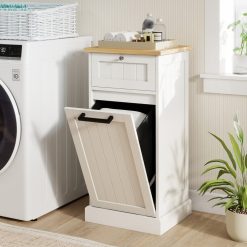 Freestanding Tilt Out Laundry Hamper Cabinet with Basket Drawer and Door