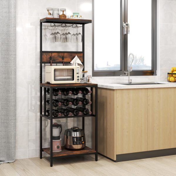 Freestanding Wine Rack Floor Wine Bar Cabinet with Glass Racks