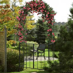 Garden Arch Arbor Trellis with Gate Plant Stand Archway