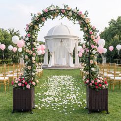 Garden Arch Trellis with 2 Self-watering Planter Boxes for Party Yard Lawn