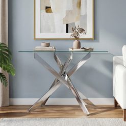 Glass Console Table Modern Entryway Table with Clear Tempered Glass Top