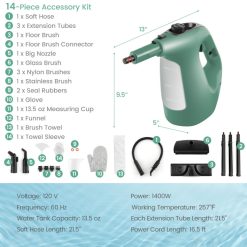 1400W Handheld Steam Cleaner with 14-Piece Accessory Kit and Child Lock