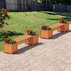 Hardwood Planter Box with Bench Garden Bench with 2 Side Flower Boxes