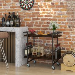 2-Tier Home Bar Cart with Lockable Wheels and Heavy-Duty Metal Frame