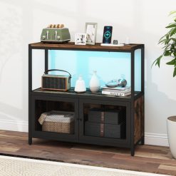 Industrial Coffee Bar Cabinet with LED Lights and Charging Station