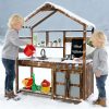 Kid's Mud Kitchen Outdoor Solid Wood Mud Kitchen with Canopy
