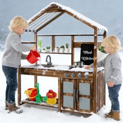 Kid's Mud Kitchen Outdoor Solid Wood Mud Kitchen with Canopy