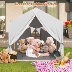 Kid's Play Tent with Washable Cotton Mat and Flag Banner