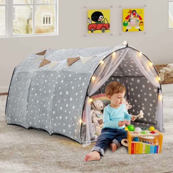 Kids Dream Bed Tent Twin Bunk Bed with Glow in the Dark Stars and Lights