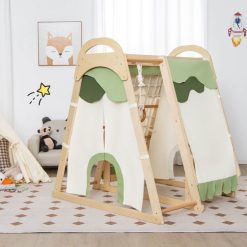 6-in-1 Wooden Kids Jungle Gym Playset with Slide Climbing Net