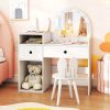 Kids Vanity Desk and Chair Set with Lights, Open Shelves