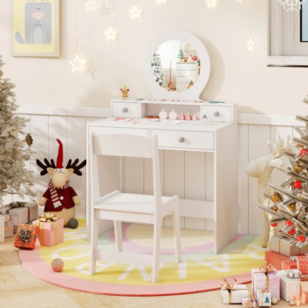 Kids Vanity Set with Mirror Princess Makeup Dressing Desk and Chair Set with Mirror