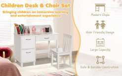 Kids Wooden Writing Furniture Set with Drawer and Storage Cabinet