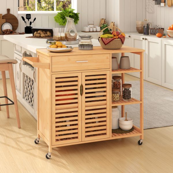 Kitchen Island Cart on Wheels with Sturdy Bamboo Frame