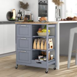 Rolling Kitchen Island Utility Storage Cart with 3 Large Drawers
