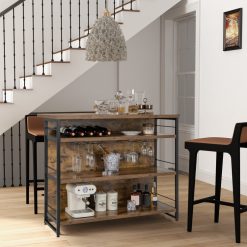 Kitchen Island with 4-Tier Storage Shelf and Long Footrest for Home