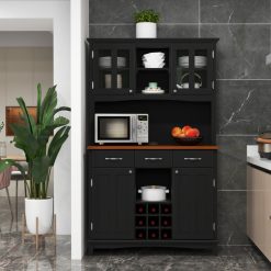 Kitchen Storage Cabinet Cupboard with Wine Rack and Drawers