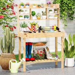 Large Garden Potting Bench Table with Display Rack and Hidden Sink