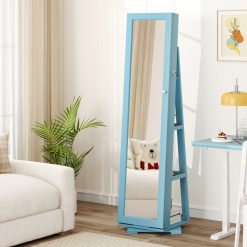 360° Rotatable 2-in-1 Lockable Jewelry Cabinet with Full-Length Mirror