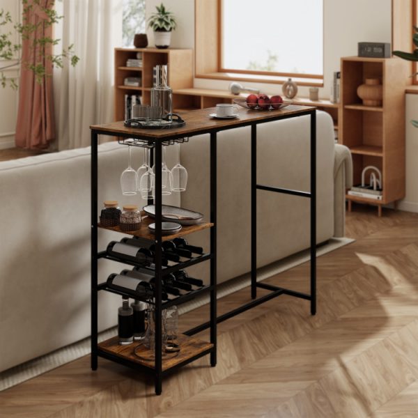 Long Bar Table Bar Height Dining Table with Storage Shelves