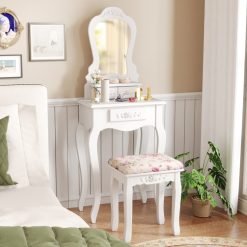 Makeup Dressing Table and Bench 3 Drawers and Cushioned Stool for Girls