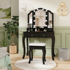 Makeup Vanity Table Set with Lighted Mirror and Drawers