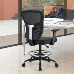 Mesh Drafting Chair Office Chair with Adjustable Armrests and Foot-Ring