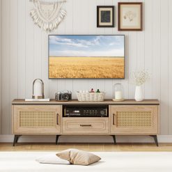 Mid Century Modern Entertainment Center with 2 Cabinets and Storage Drawer