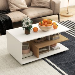 Rectangular Coffee Table with L-shaped Middle Shelf