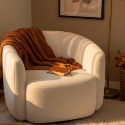 Modern Upholstered Sherpa Accent Chair with Curved Backrest and Armrests