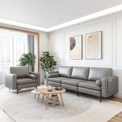 Modular 3-Seat Sofa Couch with Socket USB Ports and Side Storage Pocket