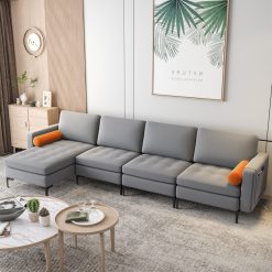 Modular L-shaped 4-Seat Sectional Sofa with Reversible Chaise and 2 USB Socket