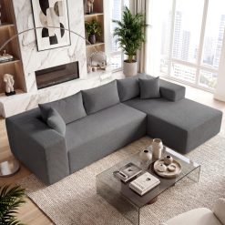 Modular Sectional Sofa Corduroy Upholstered L-shaped Sofa Couch with Deep Seats