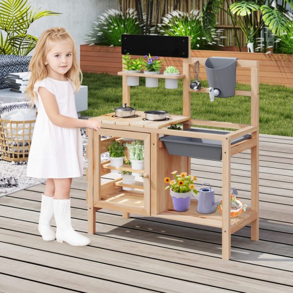 Mud Kitchen Playset with Sink and Plants Observation Room