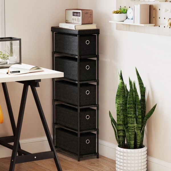 Narrow Dresser with 5 Drawers Slim Storage Tower with Metal Frame
