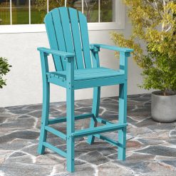 30 Inches Counter Height Outdoor HDPE Bar Stool with Armrests and Footrest