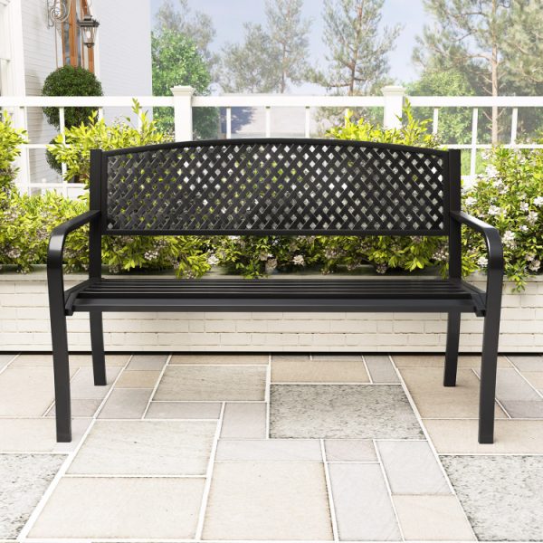 Metal Outdoor Bench with High Back for 2-3-Person Patio Bench
